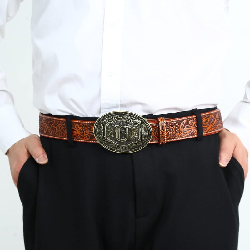 Fibbadet Store Belt Buckles Men Initial Letters A-Z Western Rodeo Cowboy Cowgirl Belt Buckle for Men Boys Halloween Birthday Party - Image 5